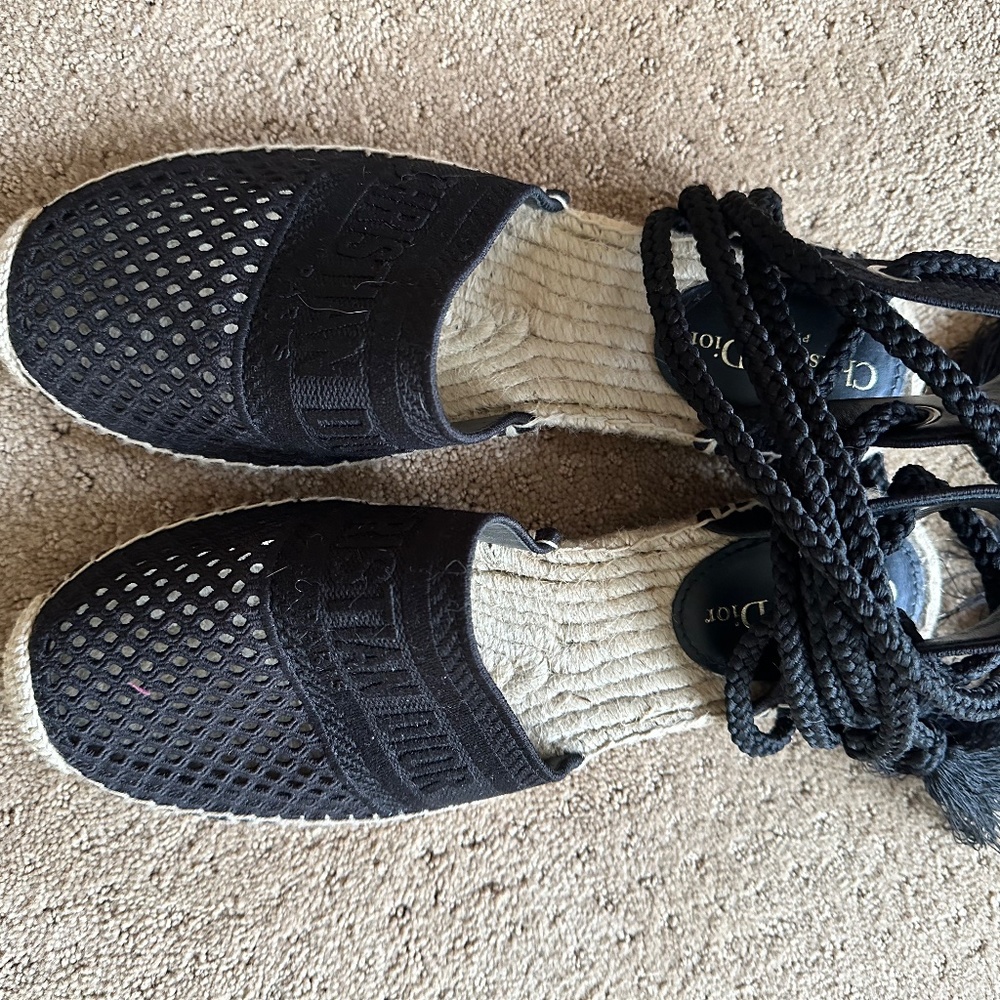Dior Granville Canvas Ankle Wrap Espadrille Black